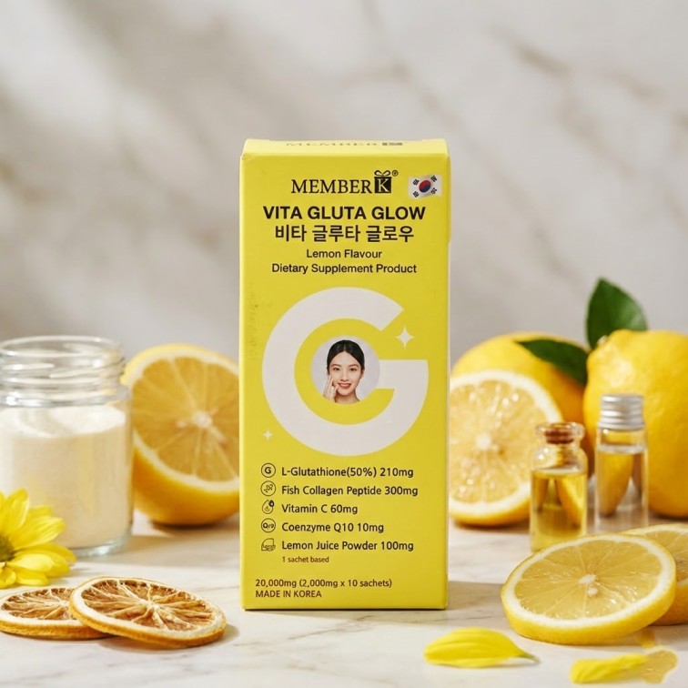 MemberK Vita Gluta Glow Lemon Flavour Dietary Supplement - 10 Sachets