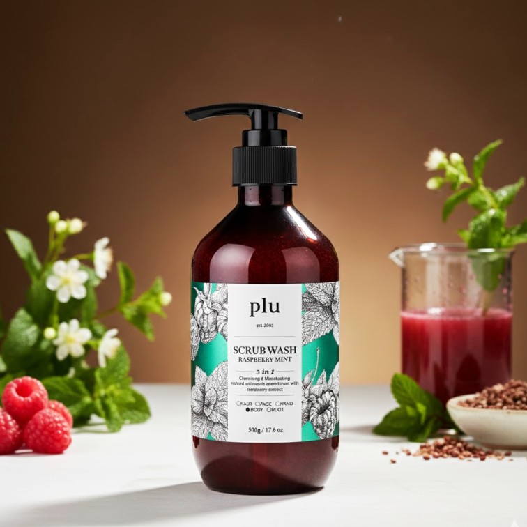 Plu 2i In 1 Body Scrub Wash Raspberry Mint - 500g